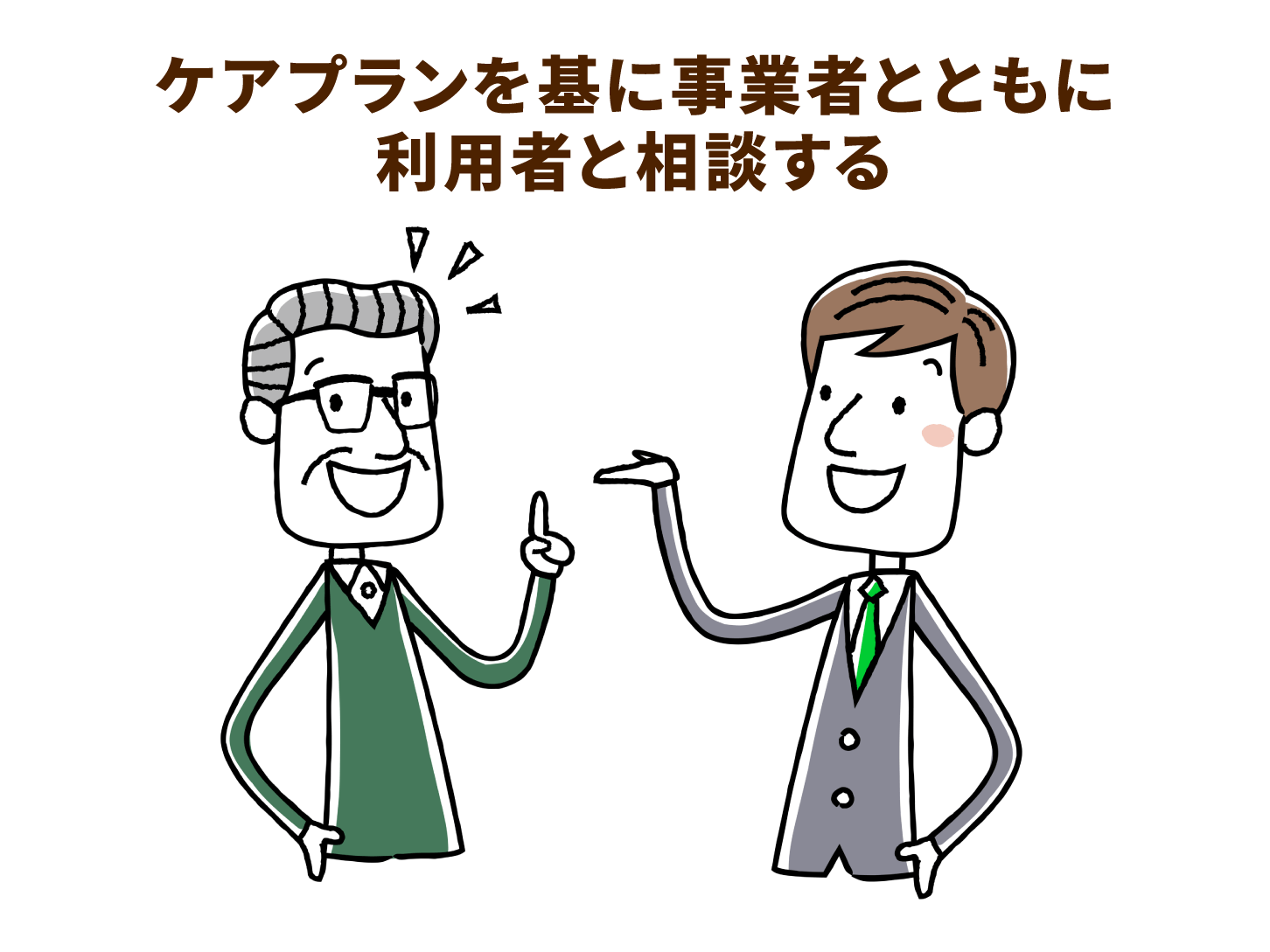 ケアプランを基に事業者とともに利用者と相談する